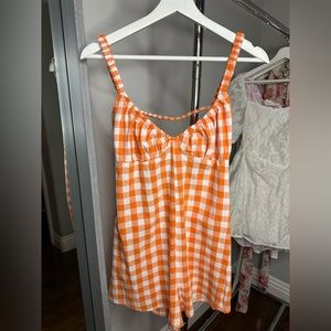Princess Polly Orange and White Checkered Romper WORN ONCE